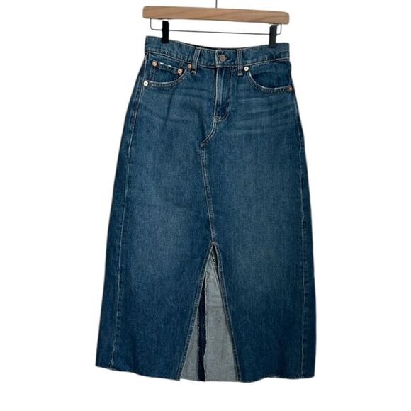 Gap Denim Maxi Skirt Front Slit In Medium Indigo Womens 5 Pockets Size 26/2P - Picture 1 of 11